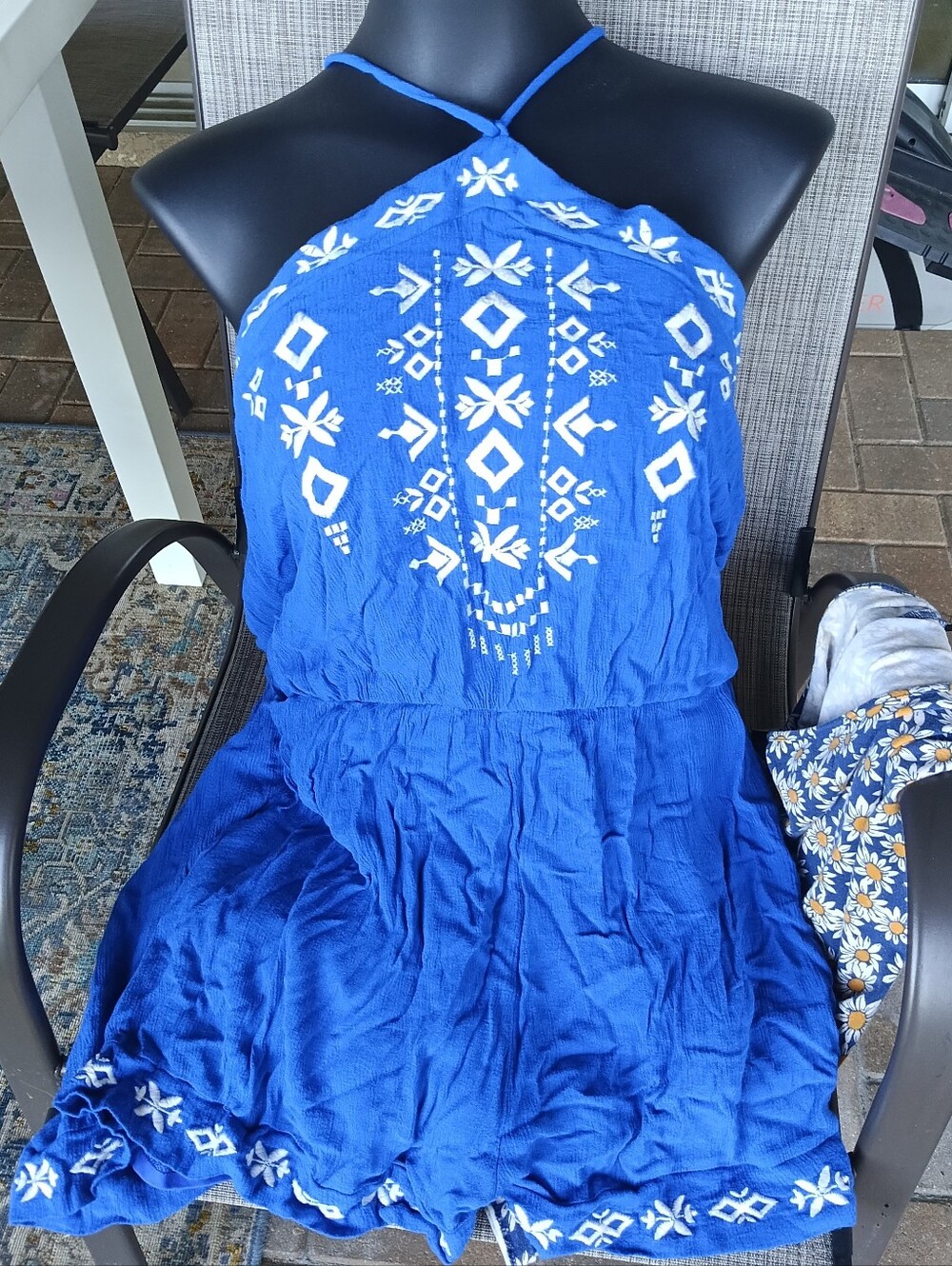 Blue/White Boho Halter Romper